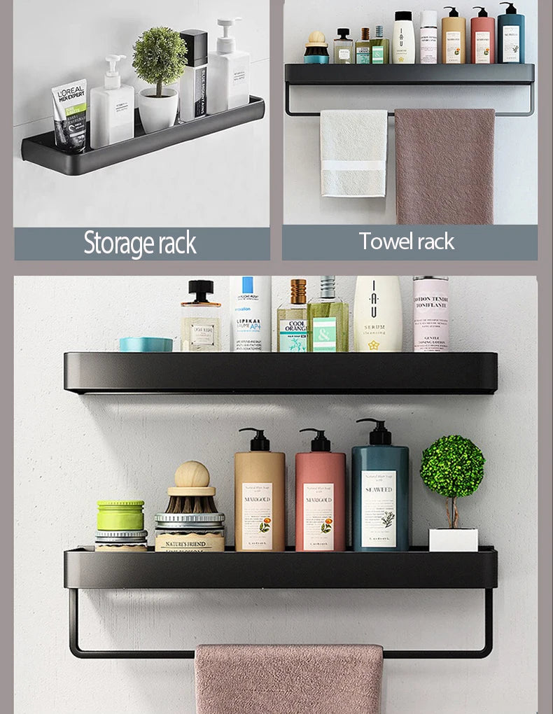 Bathroom Shelf/Shower Caddy, Wall Mount,  Bathroom Decor, 10 Sizes, Black