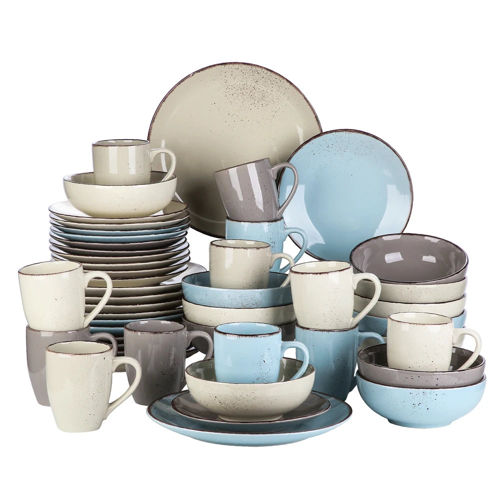 Stoneware Dinnerware Set (Dinner Plate, Salad Plate, Bowl & Cup), 3 Sizes - 4, 8, or 12 Place Settings