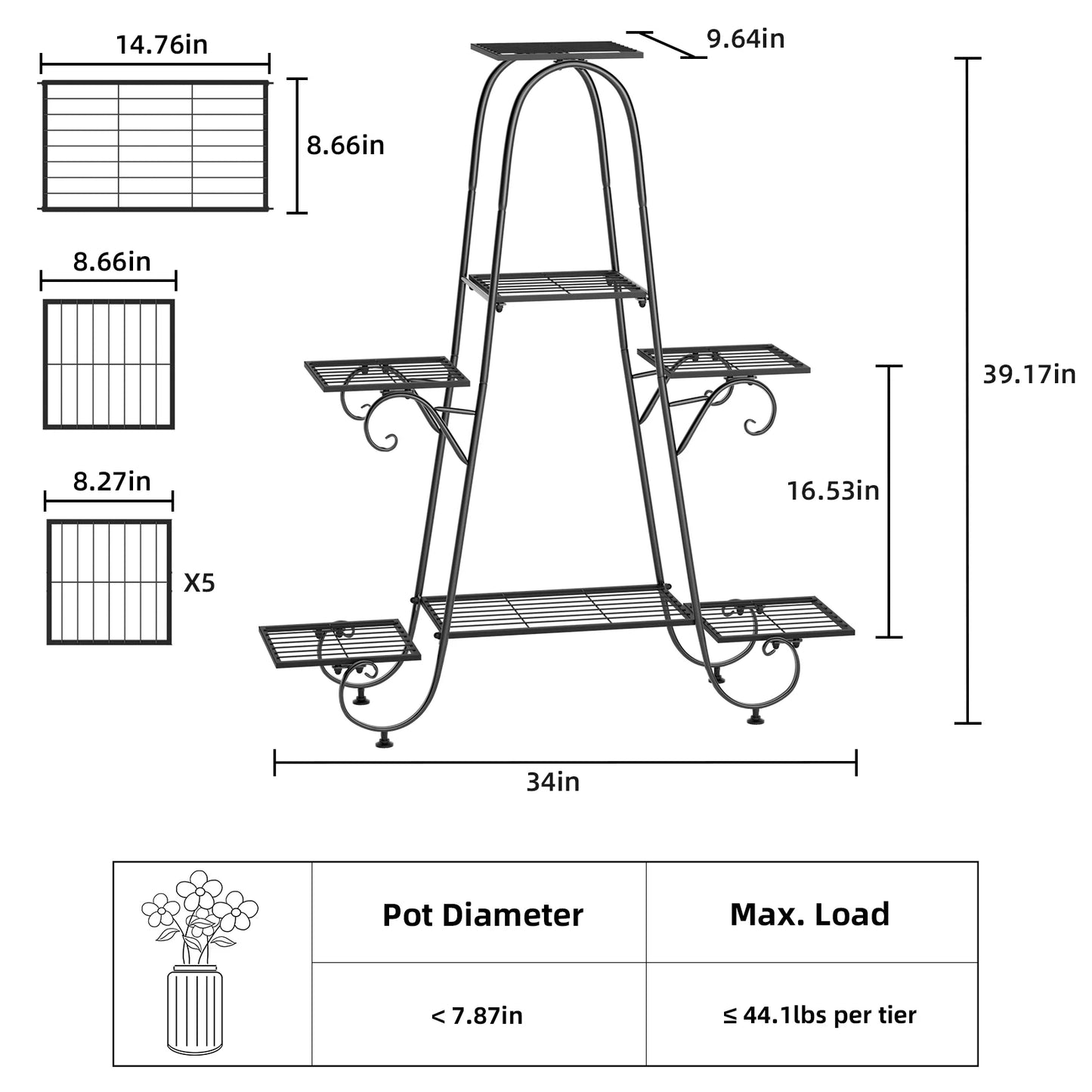 7 Tier Metal Plant Stand, Decorative