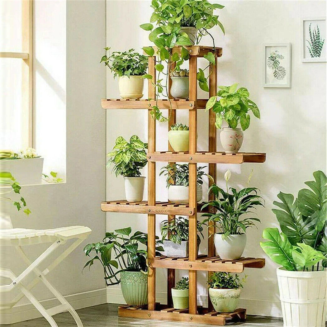 6 Tier Wooden Plant Stand, Display Indoors or Outdoors