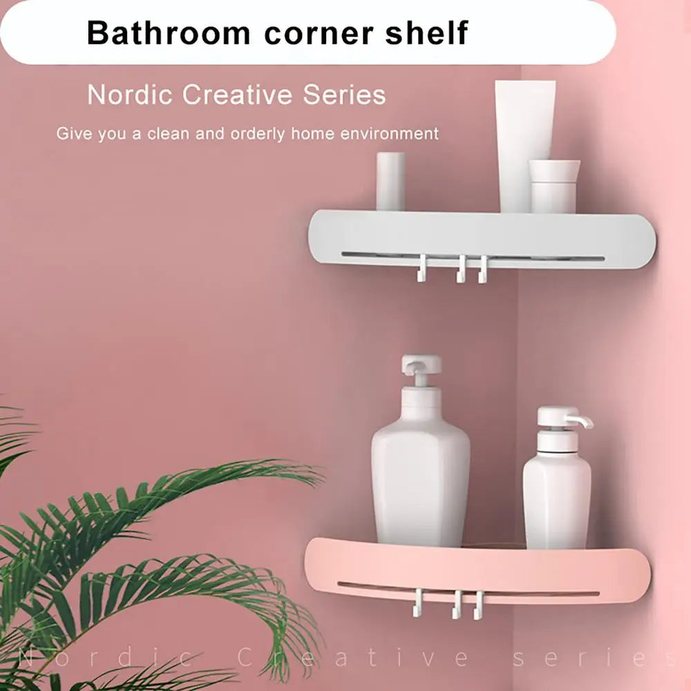 Bathroom Corner Shower Rack, Wall Mounted, Adhesive Install, 2 Colors