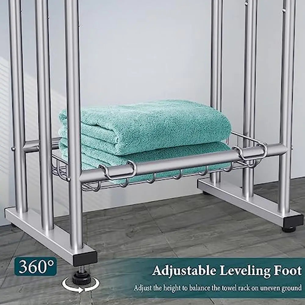 3 Tier Towel Rack with Storage Basket,  Freestanding for Drying & Display, Anti-Slip Feet