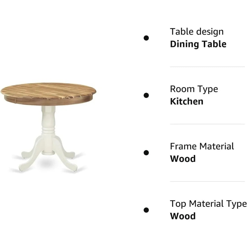 Round Wooden Dining Table, with Pedestal Base, 36 Inch x 36 Inch, 4 Colors