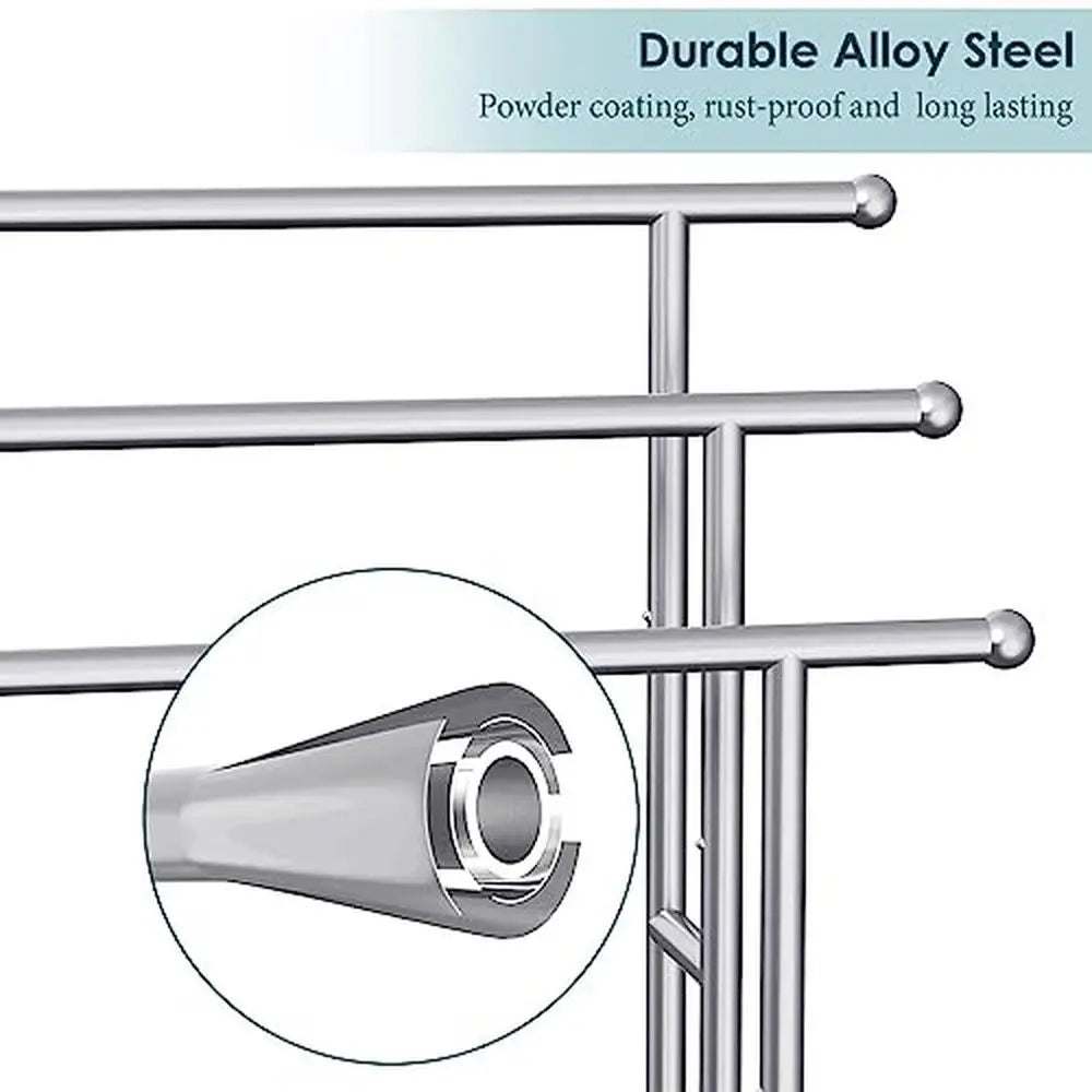 3 Tier Towel Rack with Storage Basket,  Freestanding for Drying & Display, Anti-Slip Feet