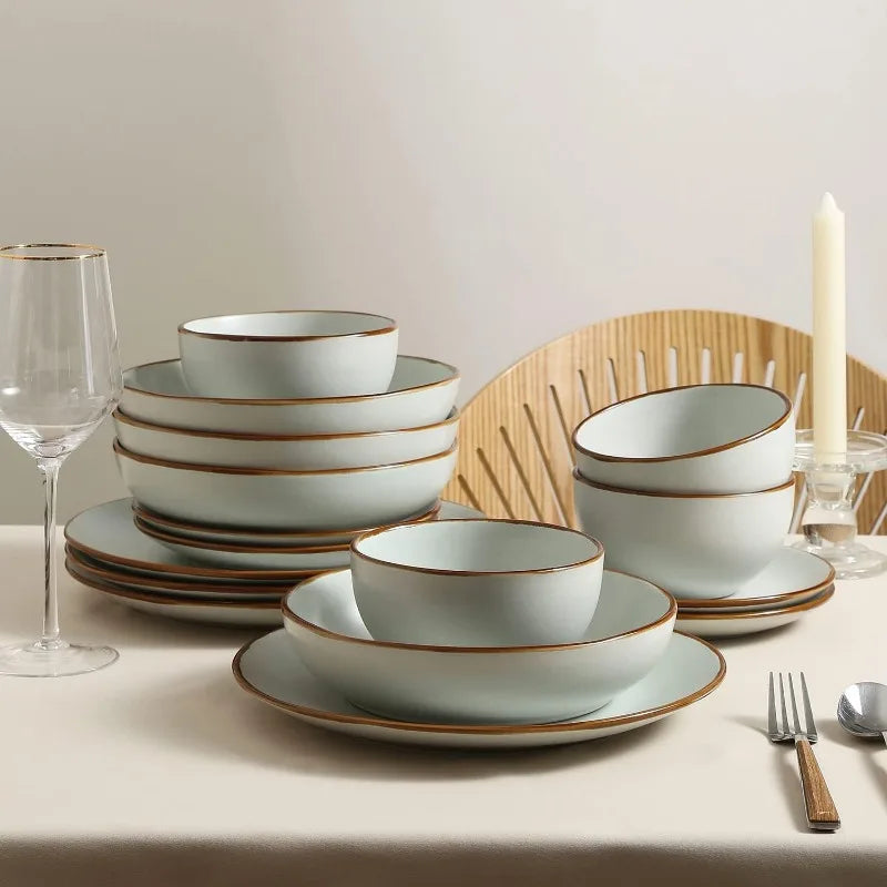 16-Piece Stoneware Dinnerware Set, 5 Colors