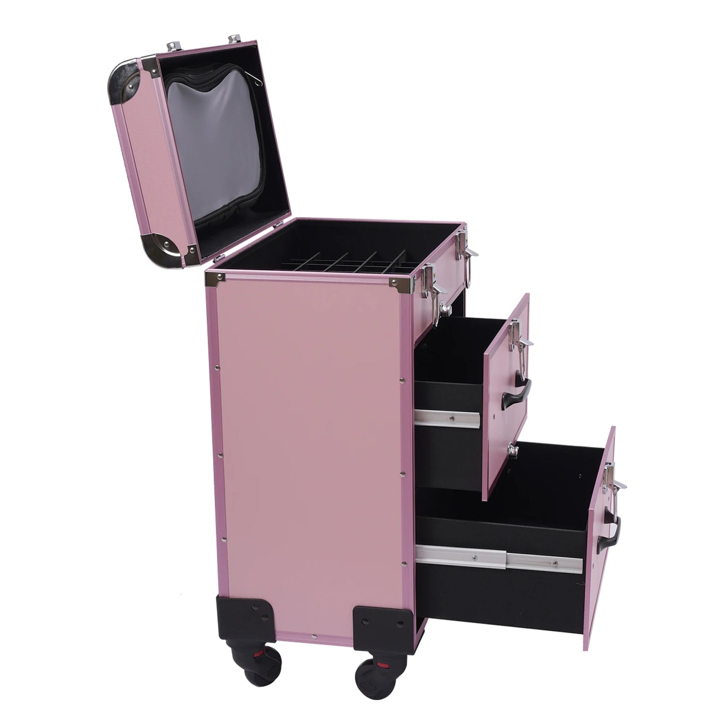 3 Tier Rolling Makeup Case Storage, with Locks, Professional Cosmetic Trolley, 2 Colors