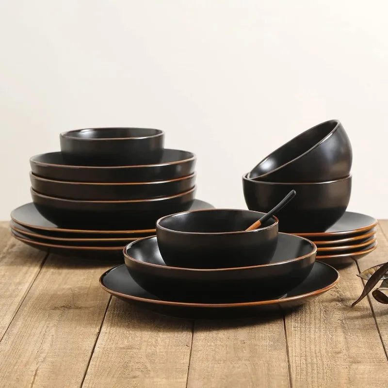 16-Piece Stoneware Dinnerware Set, 5 Colors