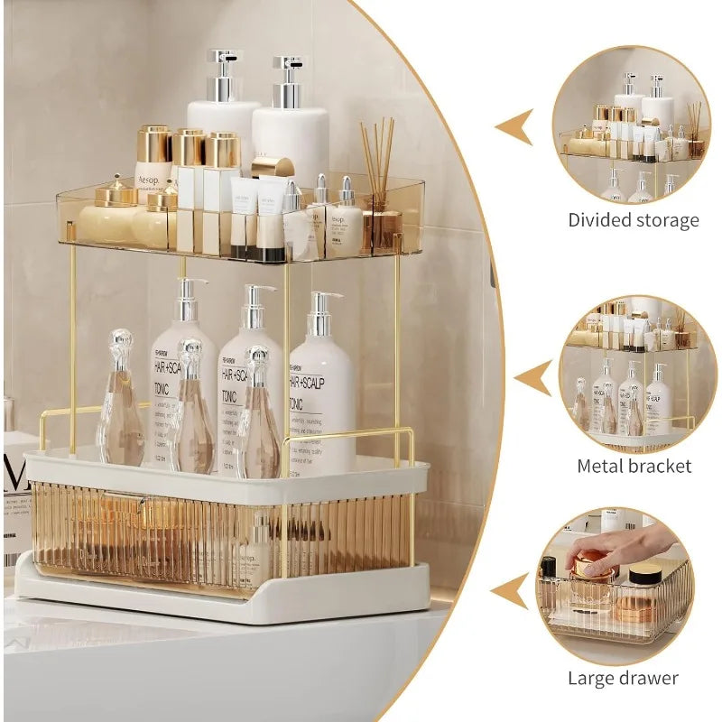 Makeup Organizer with 2 Drawers, Large Capacity Counter Storage, 3 Colors