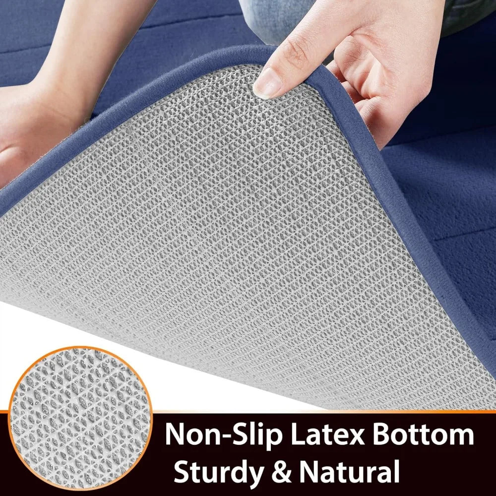 3 Piece Memory Foam Bathroom Mat Set, Non-Slip, Soft Comfortable, 3 Sizes, Blue