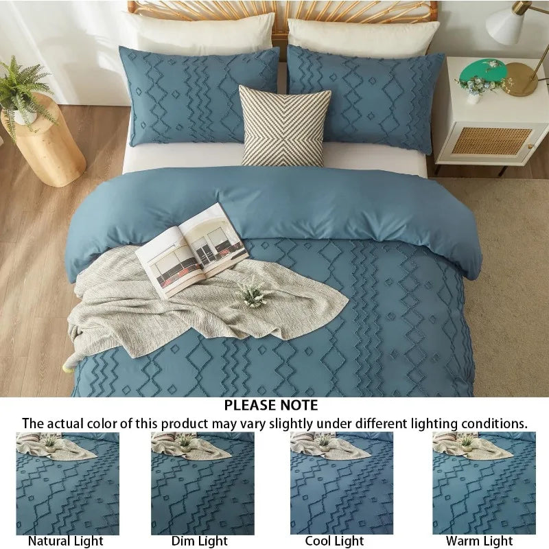 Jacquard-Pattern Duvet Cover Set, 3 Pieces, 12 Colors, 2 Sizes