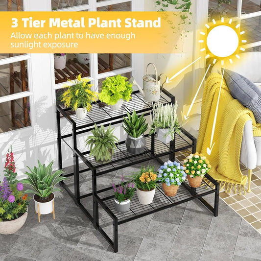 3 Tier Metal Plant Stand, Waterproof, Heavy Duty, Display Indoor or Outdoor