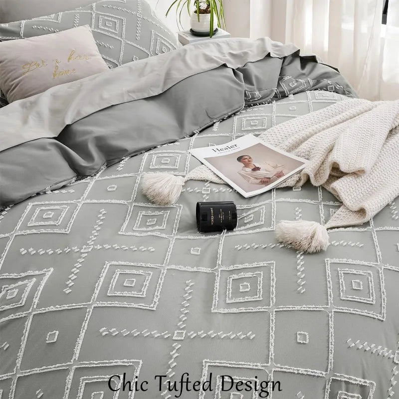 Jacquard-Pattern Duvet Cover Set, 3 Pieces, 12 Colors, 2 Sizes