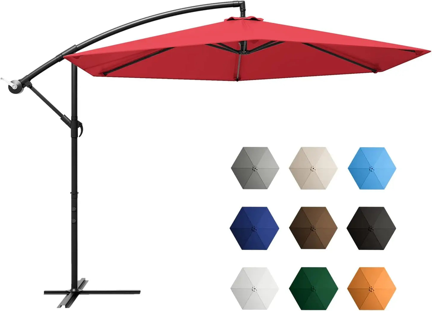 10 Ft. Outdoor Offset Umbrella, Cantilever, With Crank, 10 Colors