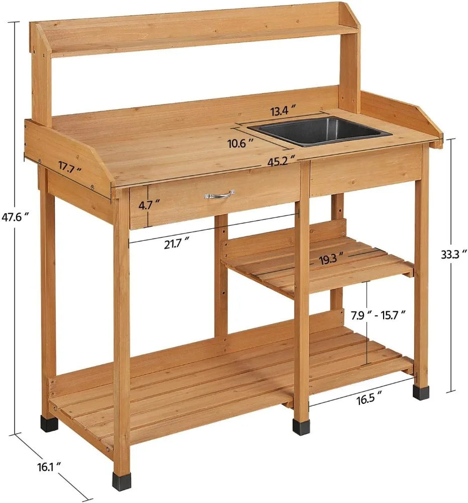 Outdoor Potting Bench/Work Bench, Removable Sink Drawer Rack, 45.2 Inch L X 17.7 Inch W X 47.6 Inch H, 3 Colors