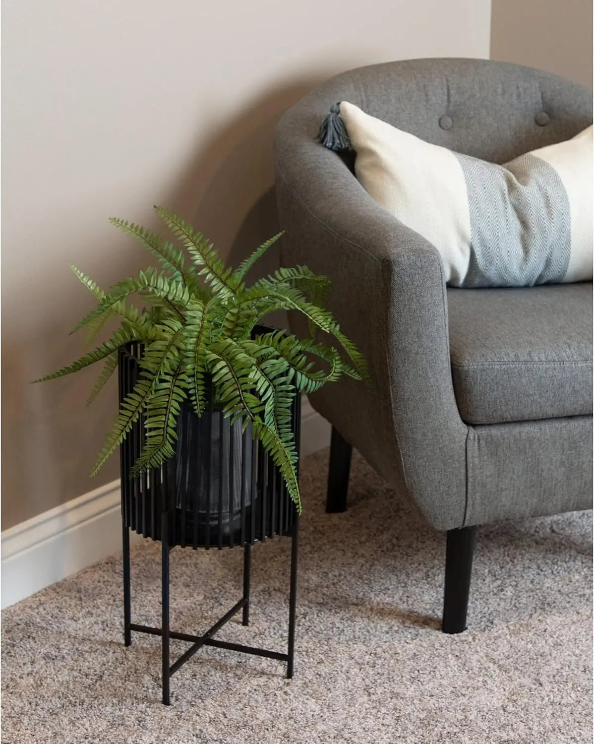 2 Piece Metal Floor Planter Set, with Foldable Stand, Gold Color