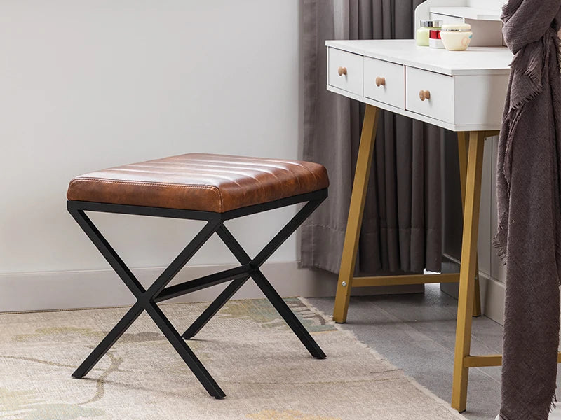 Faux Leather Ottoman/Stool, with Metal Legs