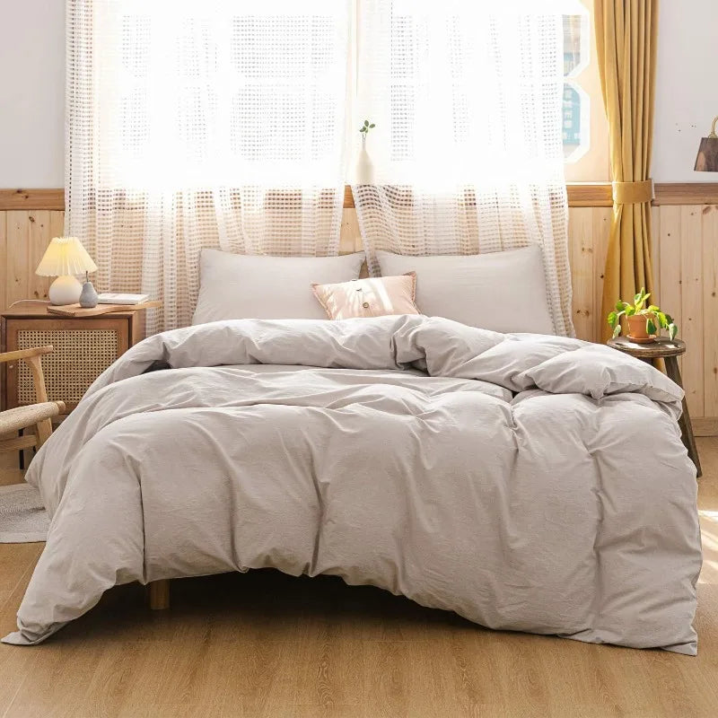 3 Piece Duvet Set, 100% Washed Cotton, With Zipper and 2 Pillowcases, Easy Care, 29 Colors, 3 Sizes