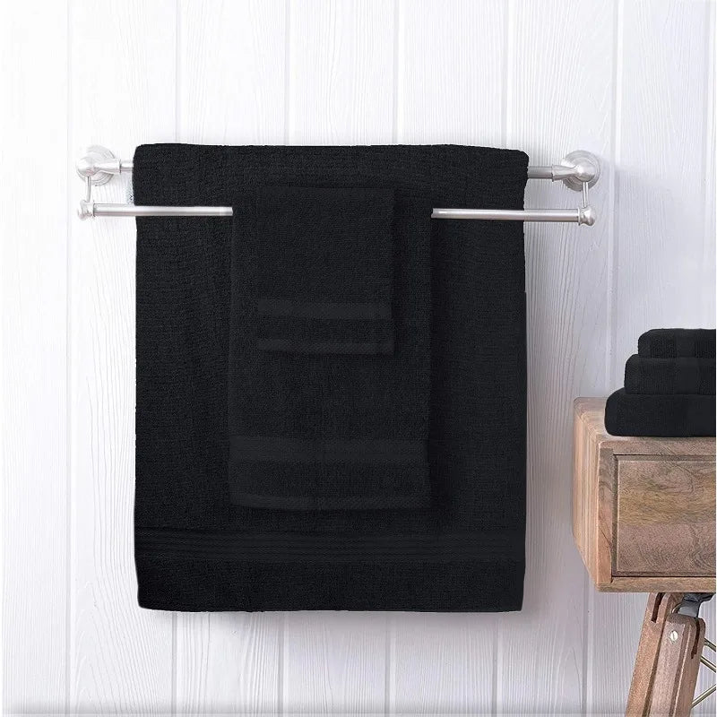 8 Piece Towel Set, 2 Oversized Bath, 2 Hand, 4 Wash Cloths, Black