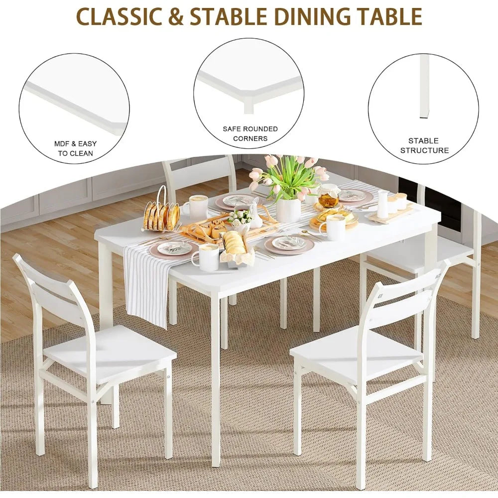 5-Piece Dining Room or Kitchen Table Set, White