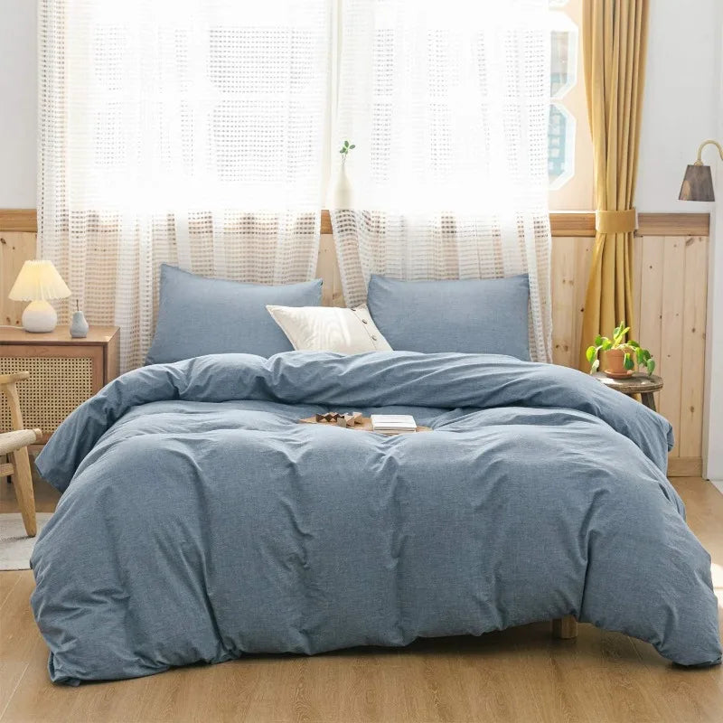 3 Piece Duvet Set, 100% Washed Cotton, With Zipper and 2 Pillowcases, Easy Care, 29 Colors, 3 Sizes