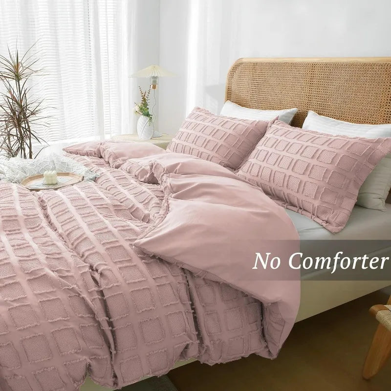 Queen Size Waffle Weave Duvet Cover Set, 3 Pieces, 100% Washed Microfiber, 8 Colors