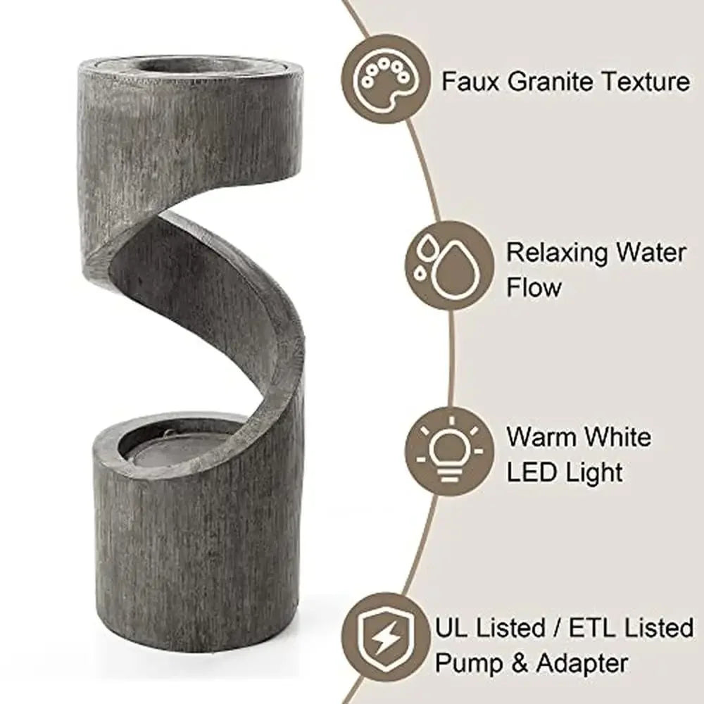 Outdoor Water Fountain/Stone Planter, LED Light, Curved Waterfall, Outdoor Decor