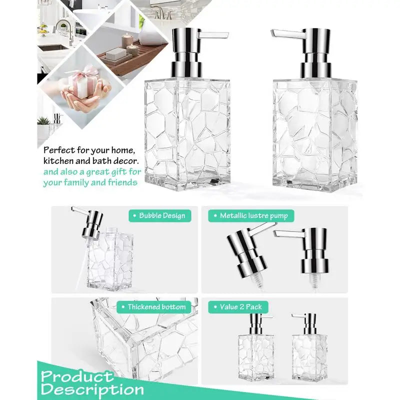 Transparent Hand Soap Dispenser, Refillable, Bathroom or Kitchen Accessory