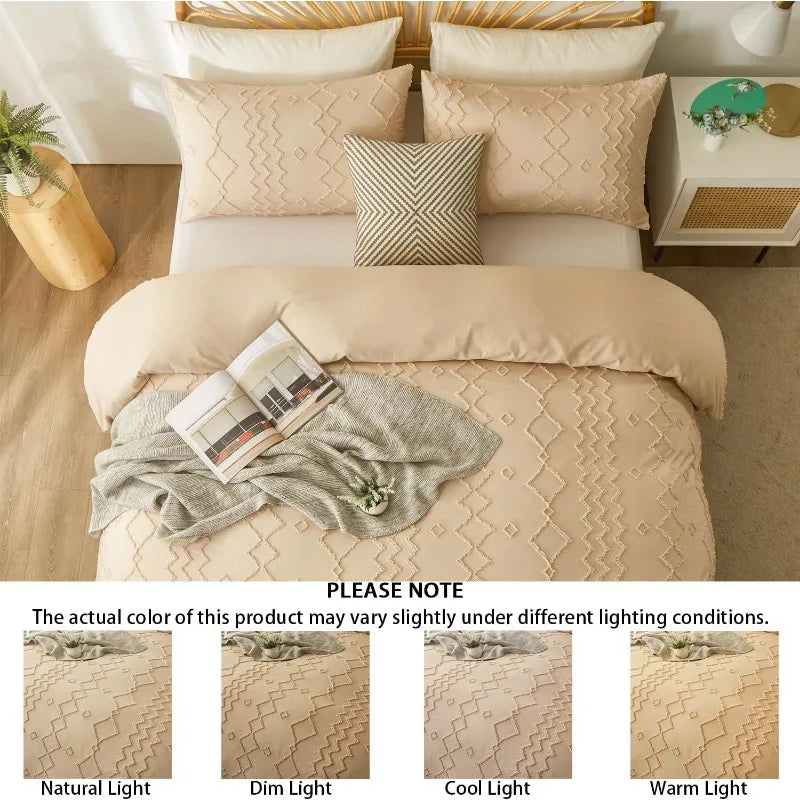 Jacquard-Pattern Duvet Cover Set, 3 Pieces, 12 Colors, 2 Sizes