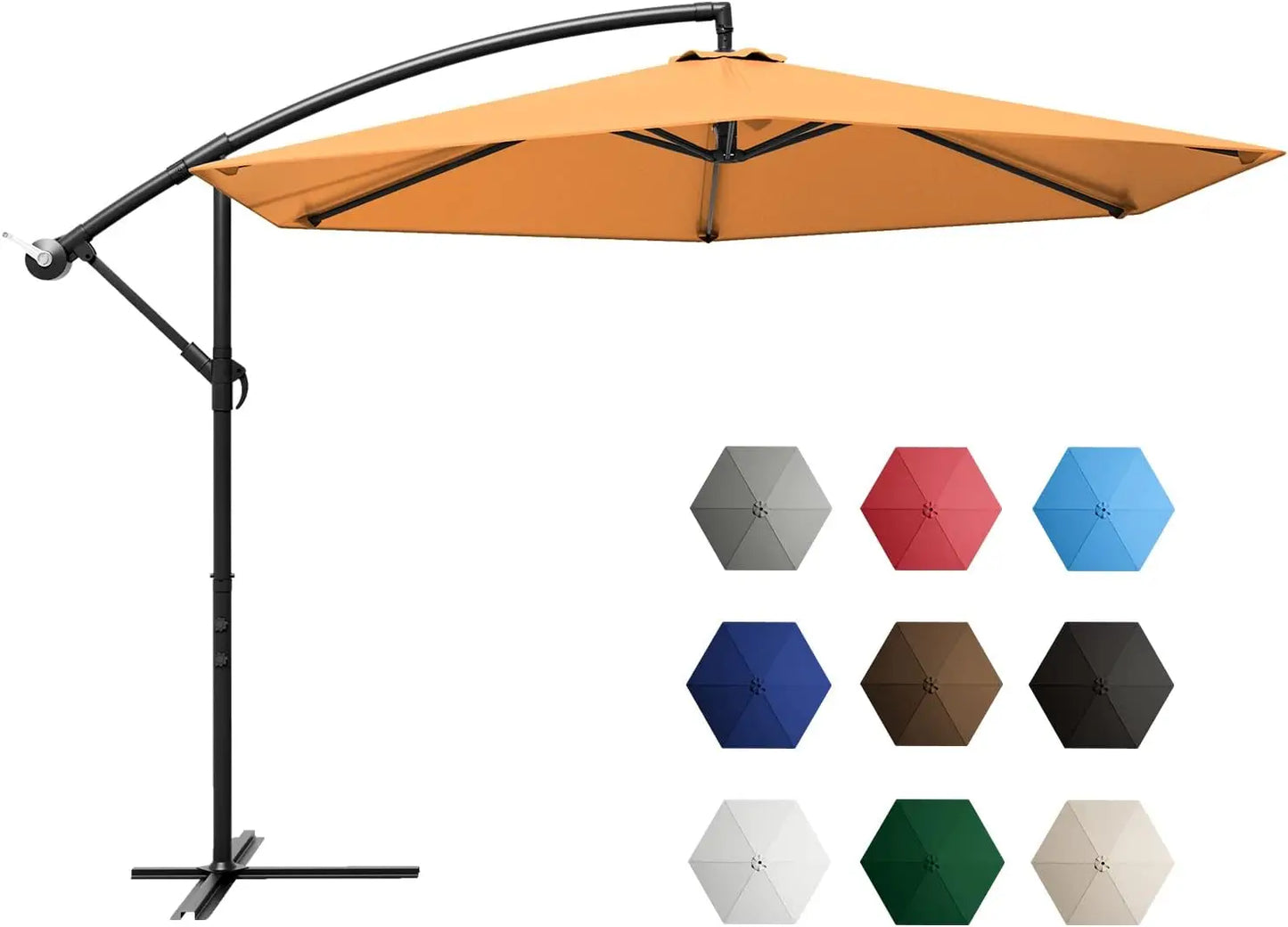 10 Ft. Outdoor Offset Umbrella, Cantilever, With Crank, 10 Colors