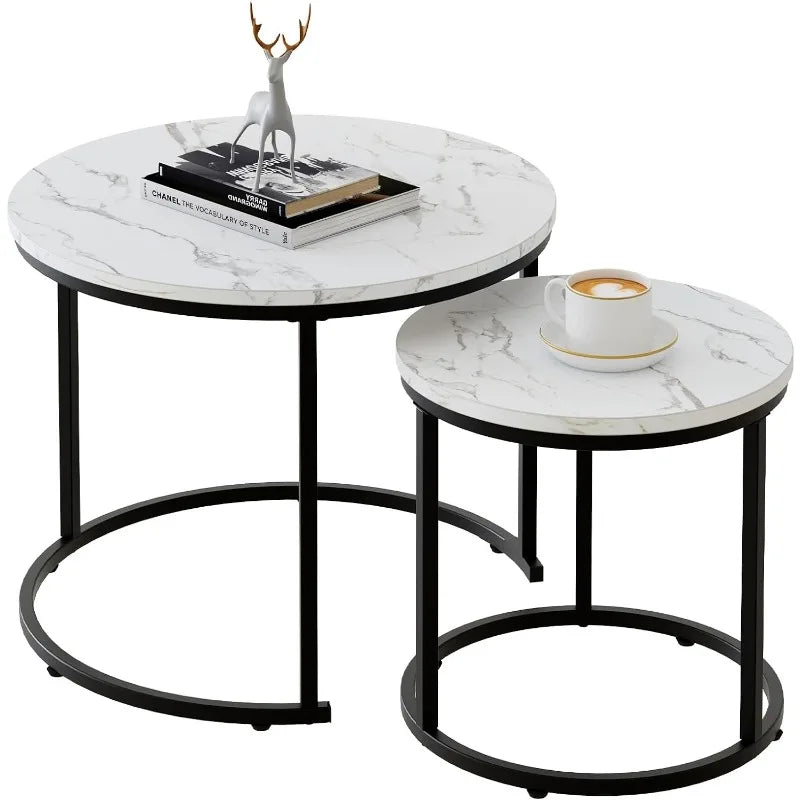 Nesting Tables Set, Set of 2, Gold Frame, Marble or Wood, 6 Colors