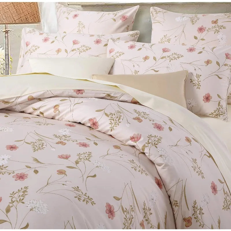 100% Cotton Garden Floral Bedding Set, Reversible, 14 Colors, 4 Sizes