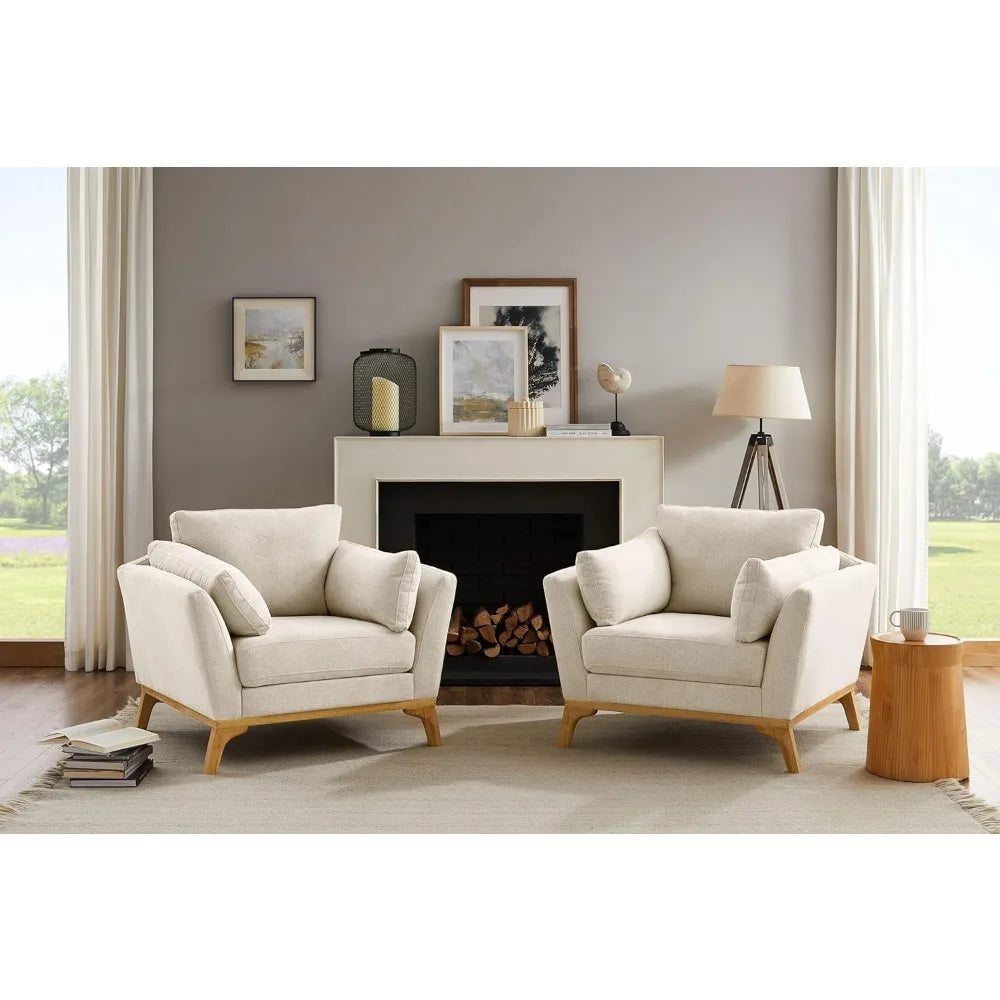 Large-Sized Accent Chair, Thick Cushion, Linen White