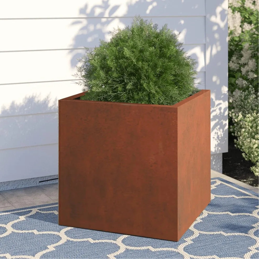 Large Outdoor Steel Planter Box, Rust Color