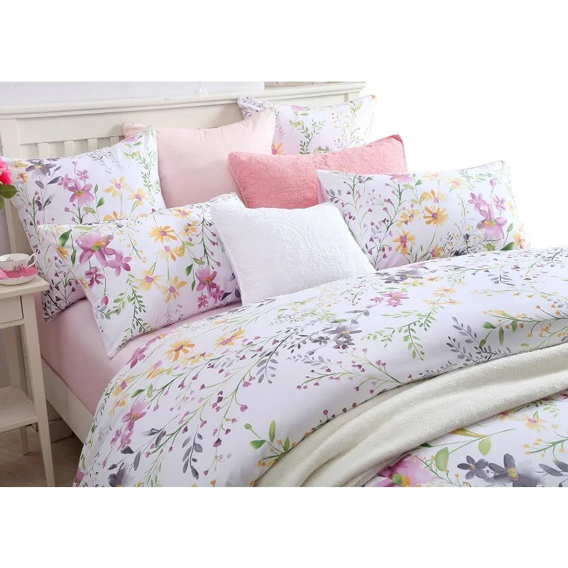 100% Cotton Garden Floral Bedding Set, Reversible, 14 Colors, 4 Sizes