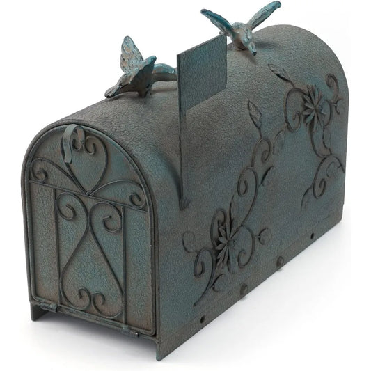 Heavy Duty Galvanized Steel Mailbox, with Decoration, Vintage Green