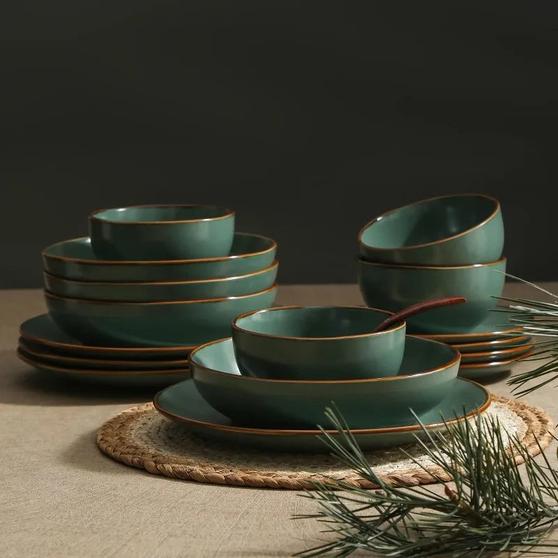 16-Piece Stoneware Dinnerware Set, 5 Colors