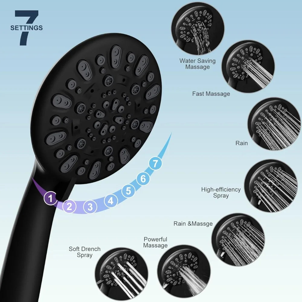 All Metal High Pressure Rainfall Shower Head (10 Inch)/Handheld Combo (12 Inch), Adjustable, Black