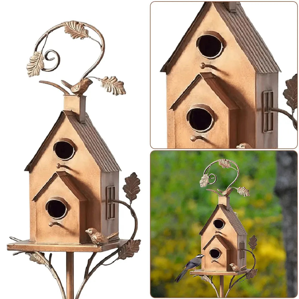 Metal Bird House, On Metal Pole, Outdoor, 5 Styles