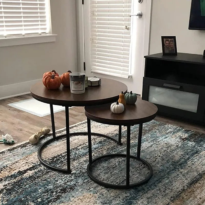 Nesting Tables Set, Set of 2, Gold Frame, Marble or Wood, 6 Colors