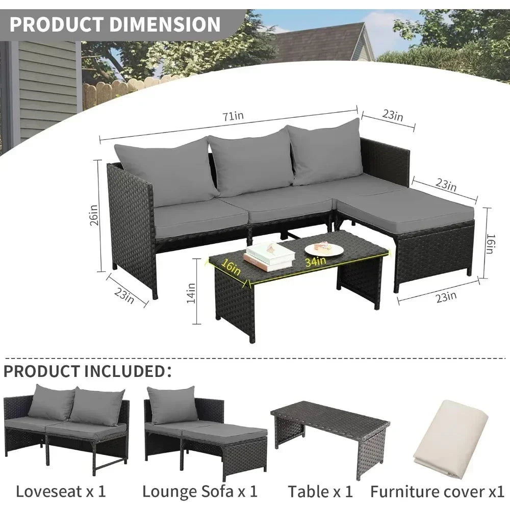 3-Piece Outdoor Furniture Set, with Table, Loveseat/Sectional - 2 Pieces, 2 Cushion Colors