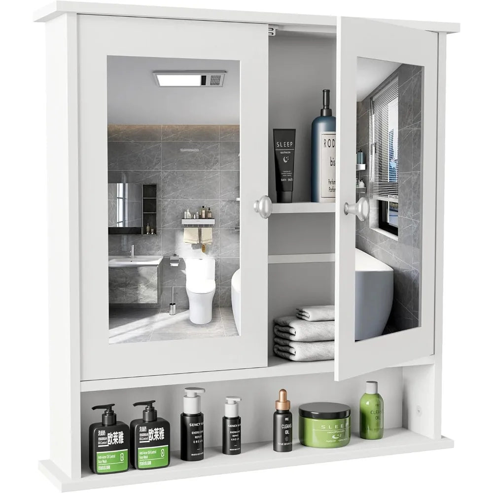 Bathroom Wall Cabinet, with Mirror & Adjustable Shelf, Wall Mounted, 3 Colors