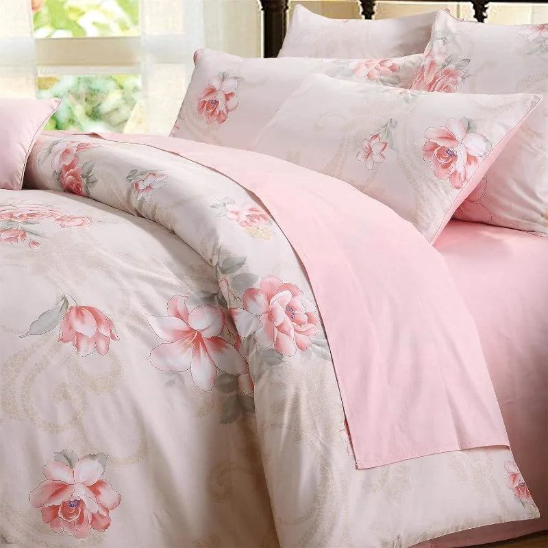 100% Cotton Garden Floral Duvet Cover Set, 3 Pieces, Reversible, 14 Colors, 4 Sizes