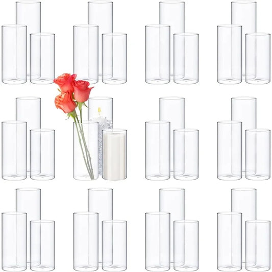 36 Piece Glass Cylinder Decorative Vase Set, 3 Sizes Per Set