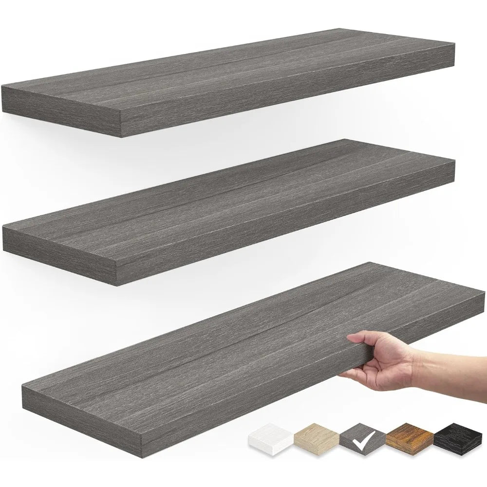 Wall Mounted Rustic Wood Floating Shelves,  Use in Multiple Rooms, 5 Colors