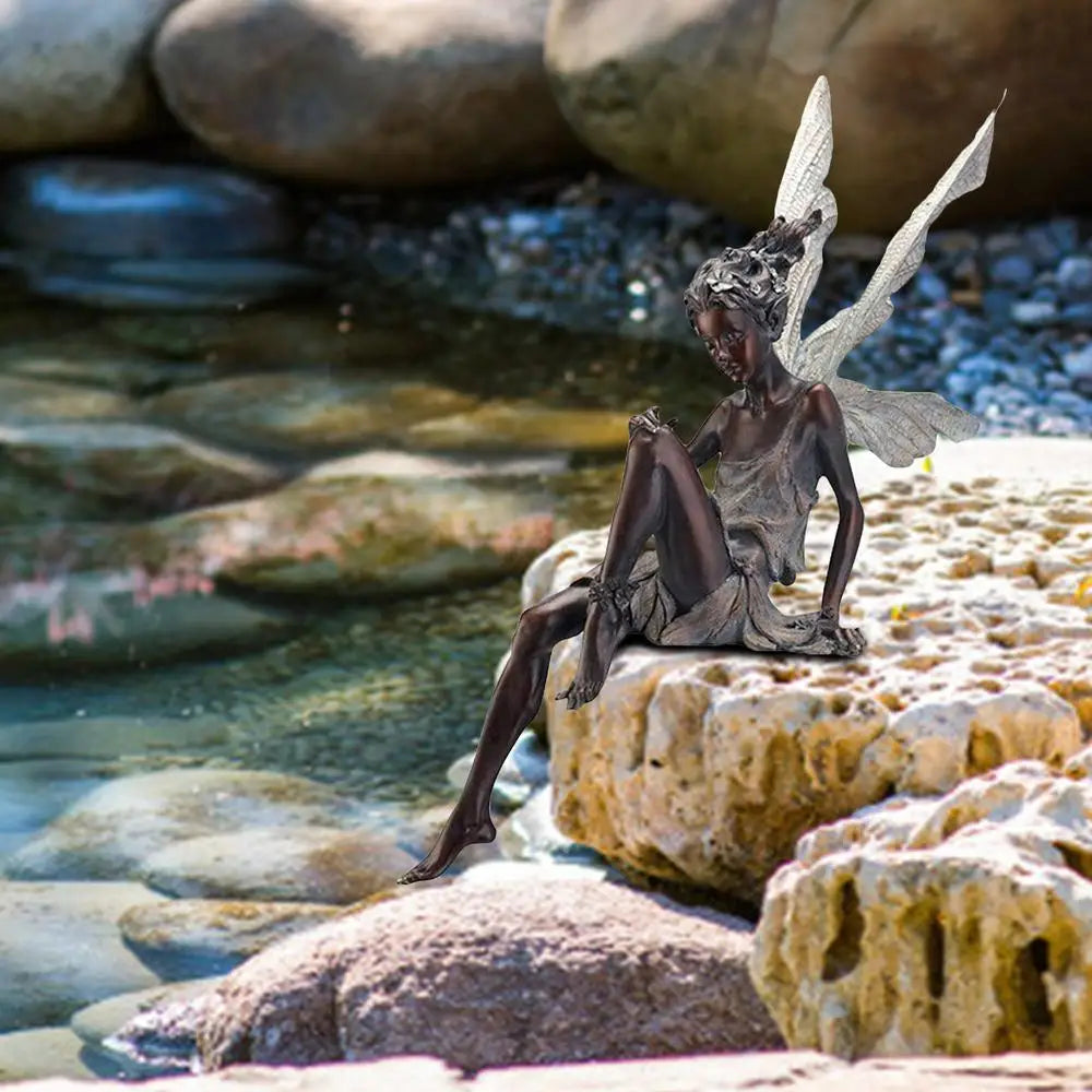 Sitting Angel/Fairy Outdoor Figurine, Decorative Resin