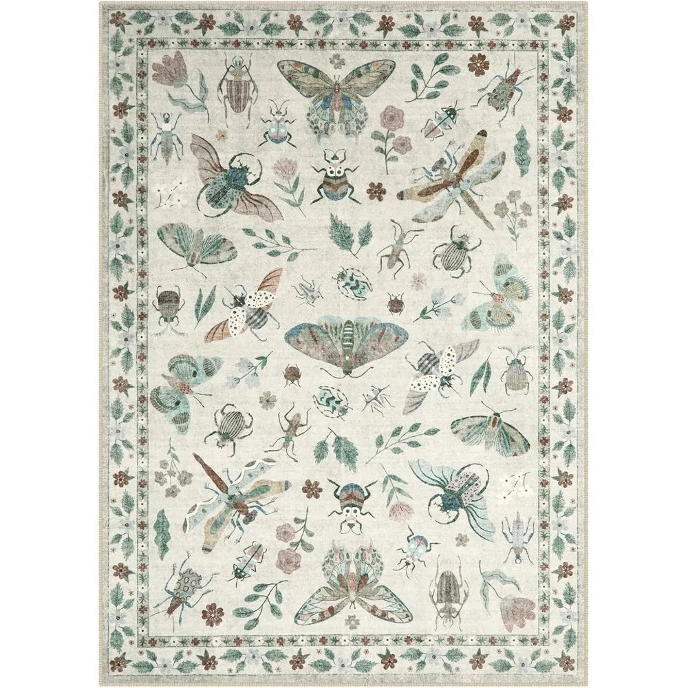 Insect Motif Area Rugs, Soft Washable, 2 Sizes, 1 Color