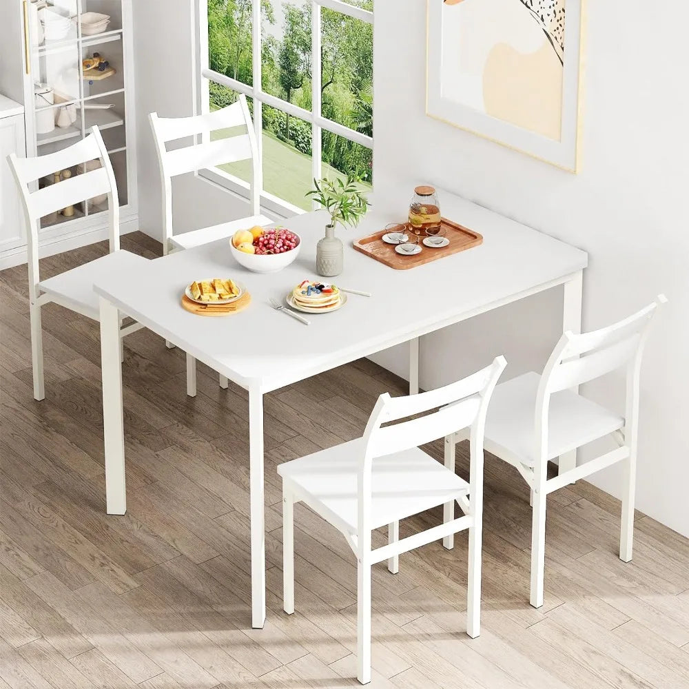 5-Piece Dining Room or Kitchen Table Set, White