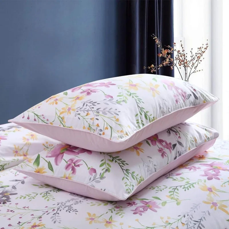 100% Cotton Garden Floral Duvet Cover Set, 3 Pieces, Reversible, 14 Colors, 4 Sizes