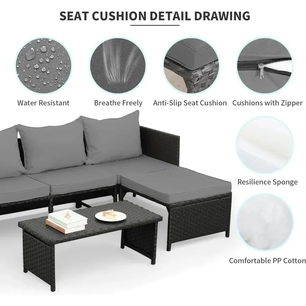 3-Piece Outdoor Furniture Set, with Table, Loveseat/Sectional - 2 Pieces, 2 Cushion Colors