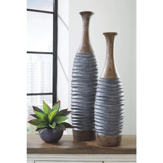 2-piece Decorative Vase Set, Antique Grey and Brown